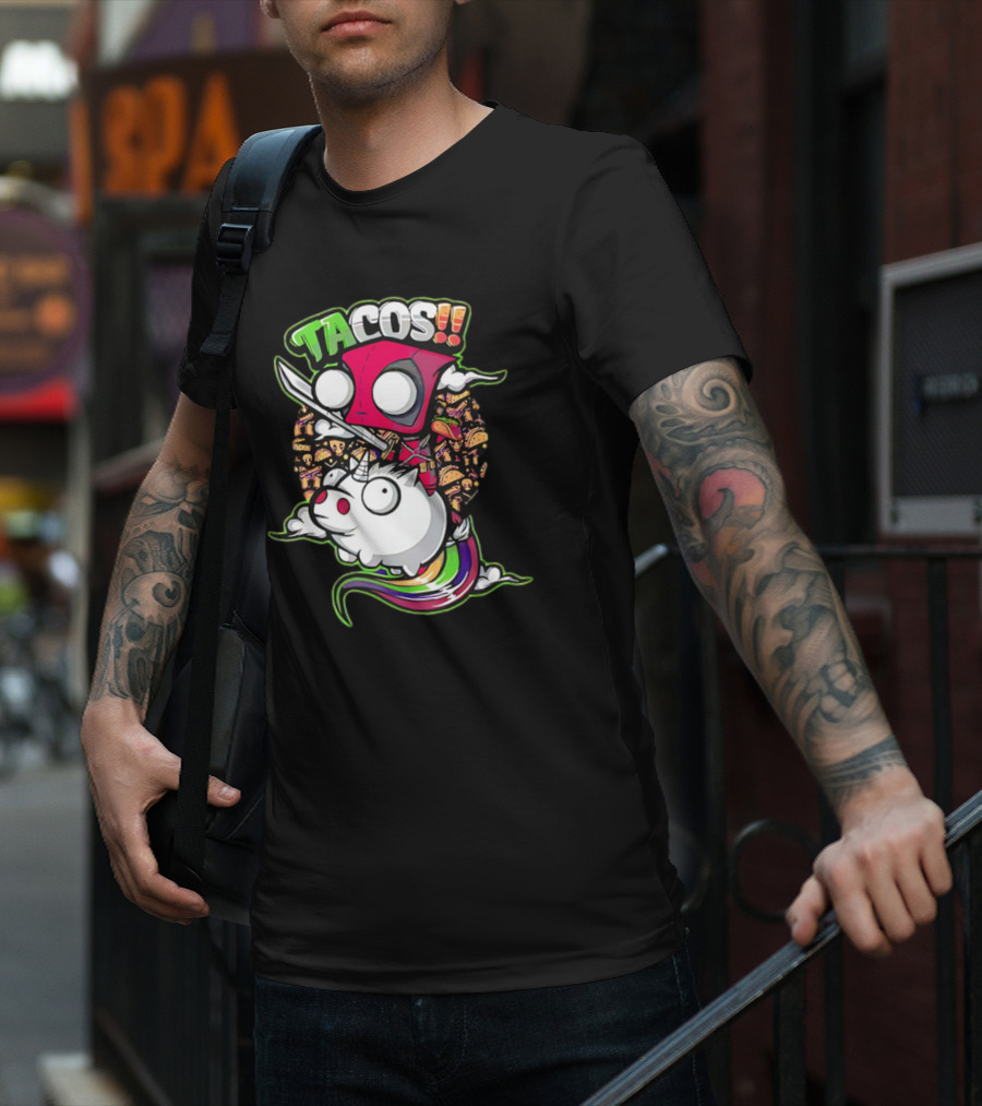 Tacos Deadpool Riding Unicorn Surrounded By Tacos Cartoon T-Shirt