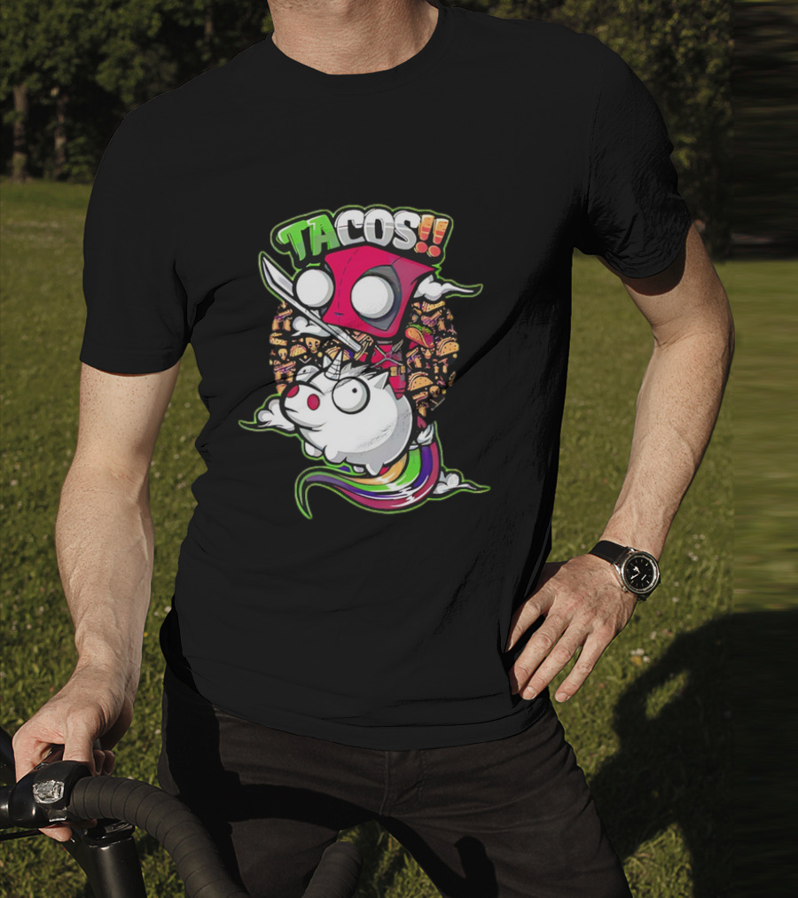 Tacos Deadpool Riding Unicorn Surrounded By Tacos Cartoon T-Shirt