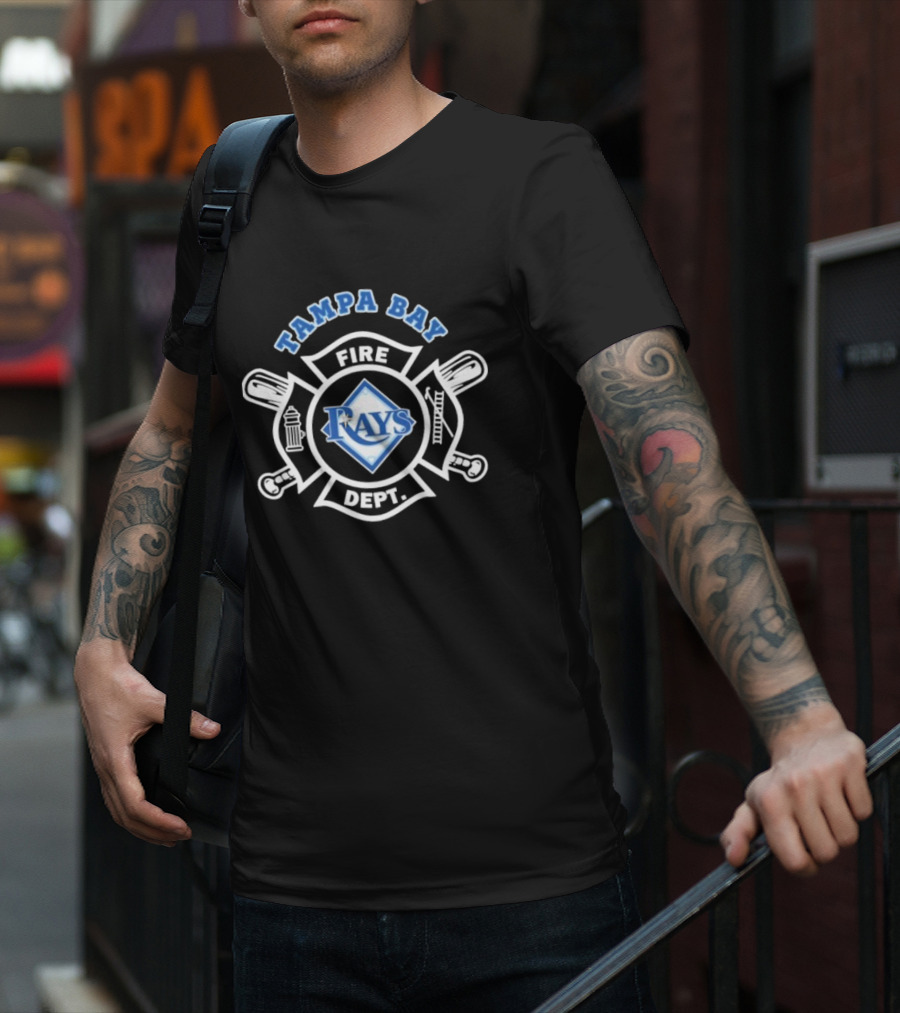 Tampa Bay Rays Fire Dept Firefighters Logo With Firefighter Emblem And Tools T-Shirt
