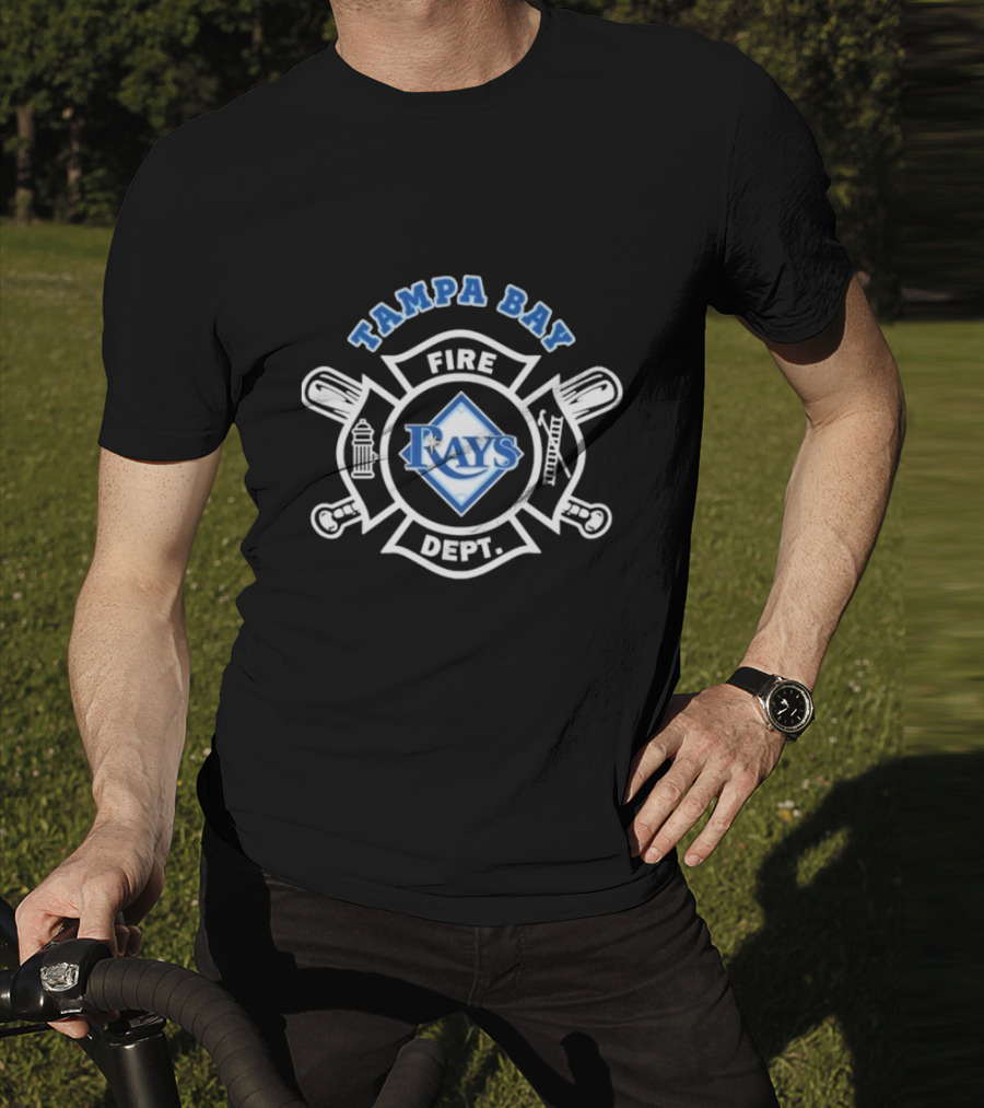 Tampa Bay Rays Fire Dept Firefighters Logo With Firefighter Emblem And Tools T-Shirt