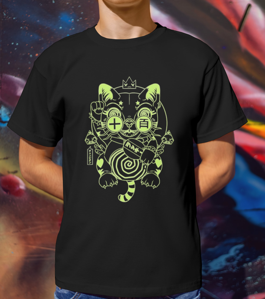 Ten Hundred Blind Luck Maneki Neko Neon Cat T-Shirt