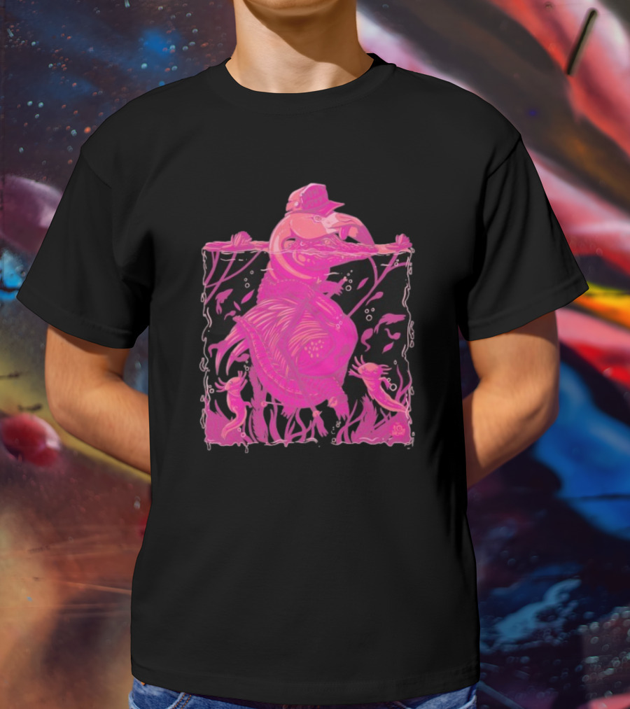 Ten Hundred Clever Girl Pink Dinosaur With Hat Underwater Artwork T-Shirt
