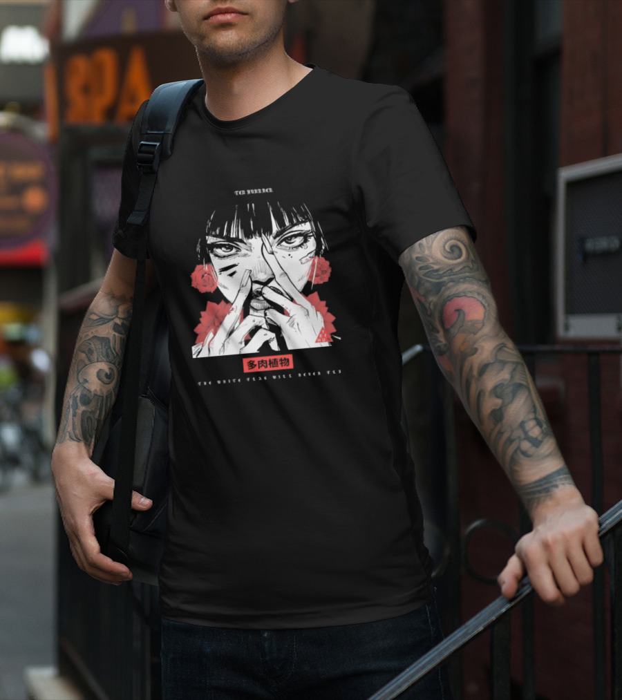 Ten Hundred The White Flag Will Never Fly Succulent Red Rose Manga Art T-Shirt