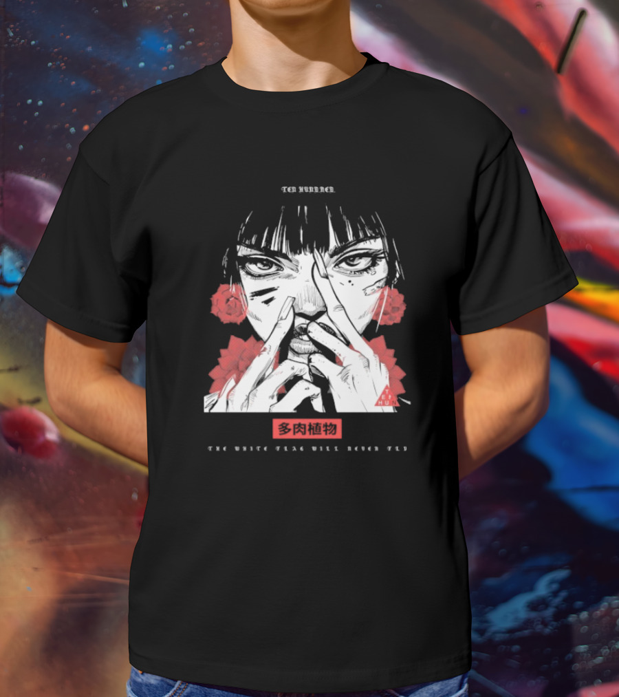 Ten Hundred The White Flag Will Never Fly Succulent Red Rose Manga Art T-Shirt