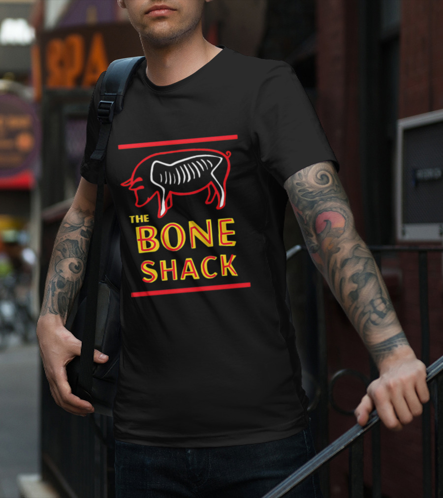 THE BONE SHACK Pig Neon Style Rib Outline T-Shirt