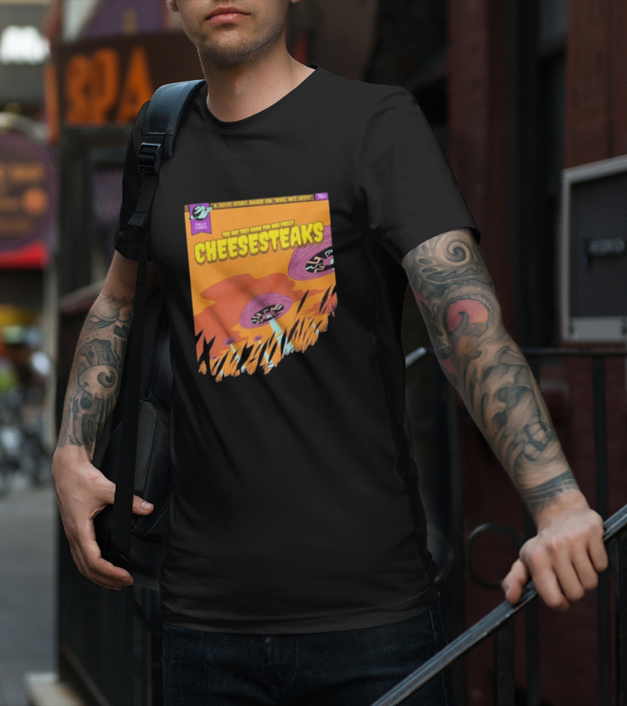 Philly Comics Alien UFO Cheesesteaks Abduction Sci-Fi Story Whiz With UFOs T-Shirt