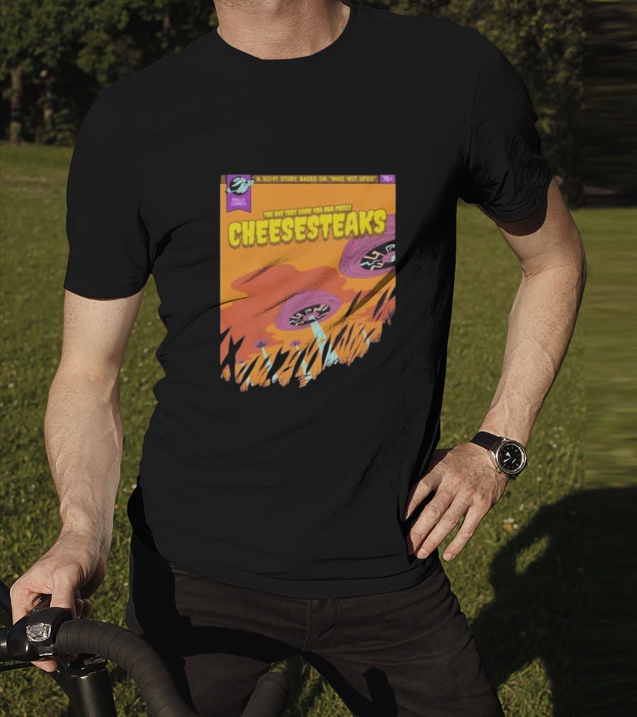 Philly Comics Alien UFO Cheesesteaks Abduction Sci-Fi Story Whiz With UFOs T-Shirt