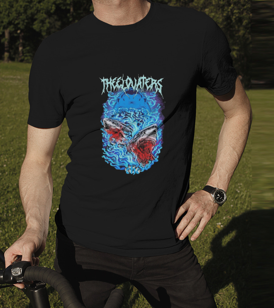 The Elovaters Beware Of Sharks Electric Blue Fierce Shark Trio T-Shirt