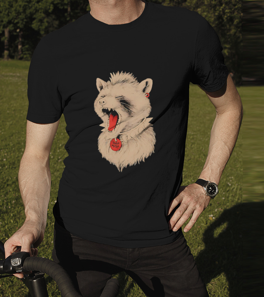 Trash Metal Raccoon With Spike Collar And Red Earring T-Shirt