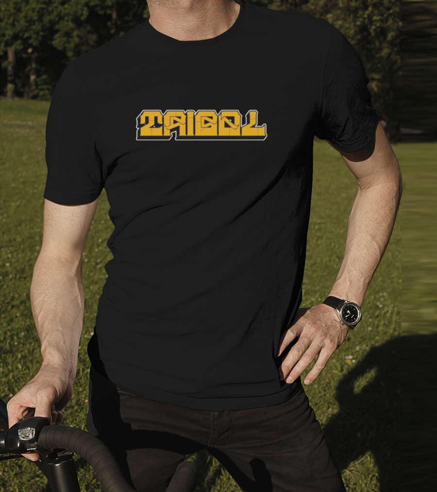 Tribal Gear Victim Gold Graffiti Font Bold Yellow Text T-Shirt