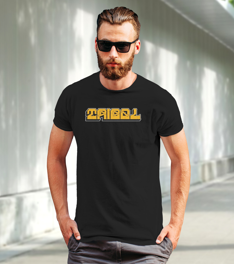 Tribal Gear Victim Gold Graffiti Font Bold Yellow Text T-Shirt