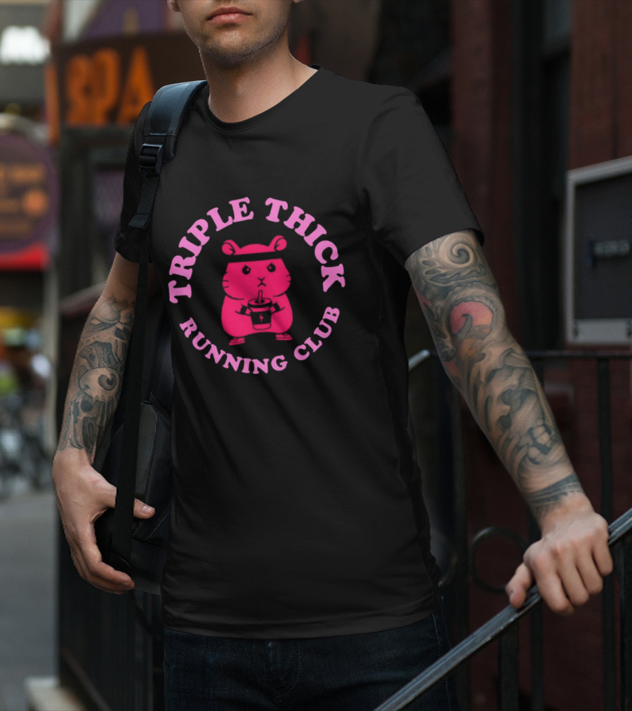 Triple Thick Running Club Hamster Weightlifting Fun T-Shirt