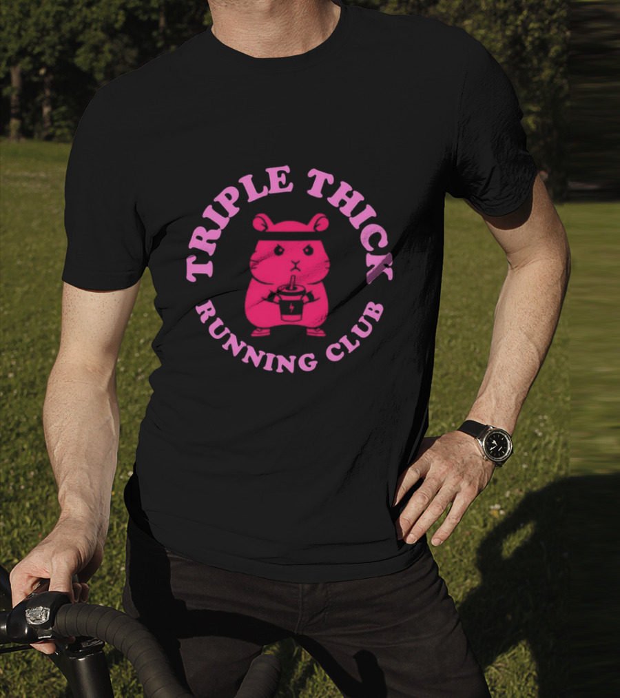 Triple Thick Running Club Hamster Weightlifting Fun T-Shirt