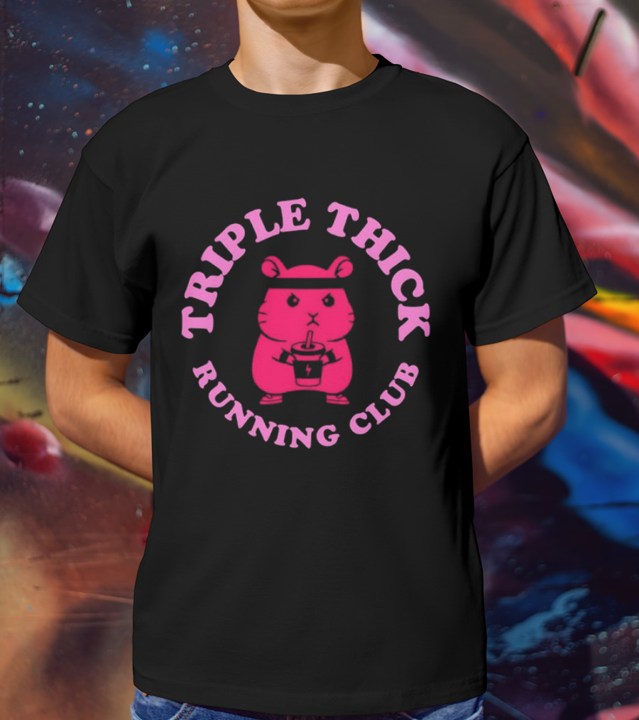 Triple Thick Running Club Hamster Weightlifting Fun T-Shirt