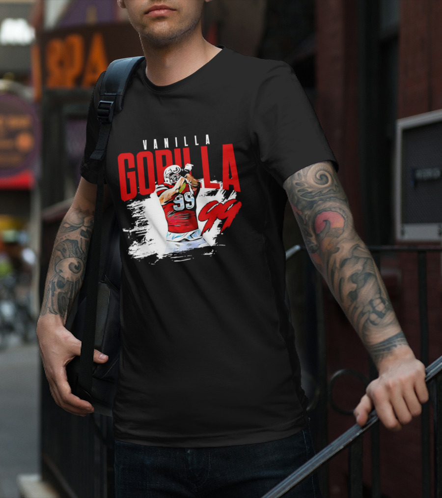 Vanilla Gorilla Number 99 Football Jersey Athlete Action Pose T-Shirt