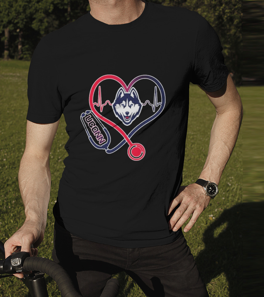 UConn Huskies Heartbeat Stethoscope Nurse Care T-Shirt