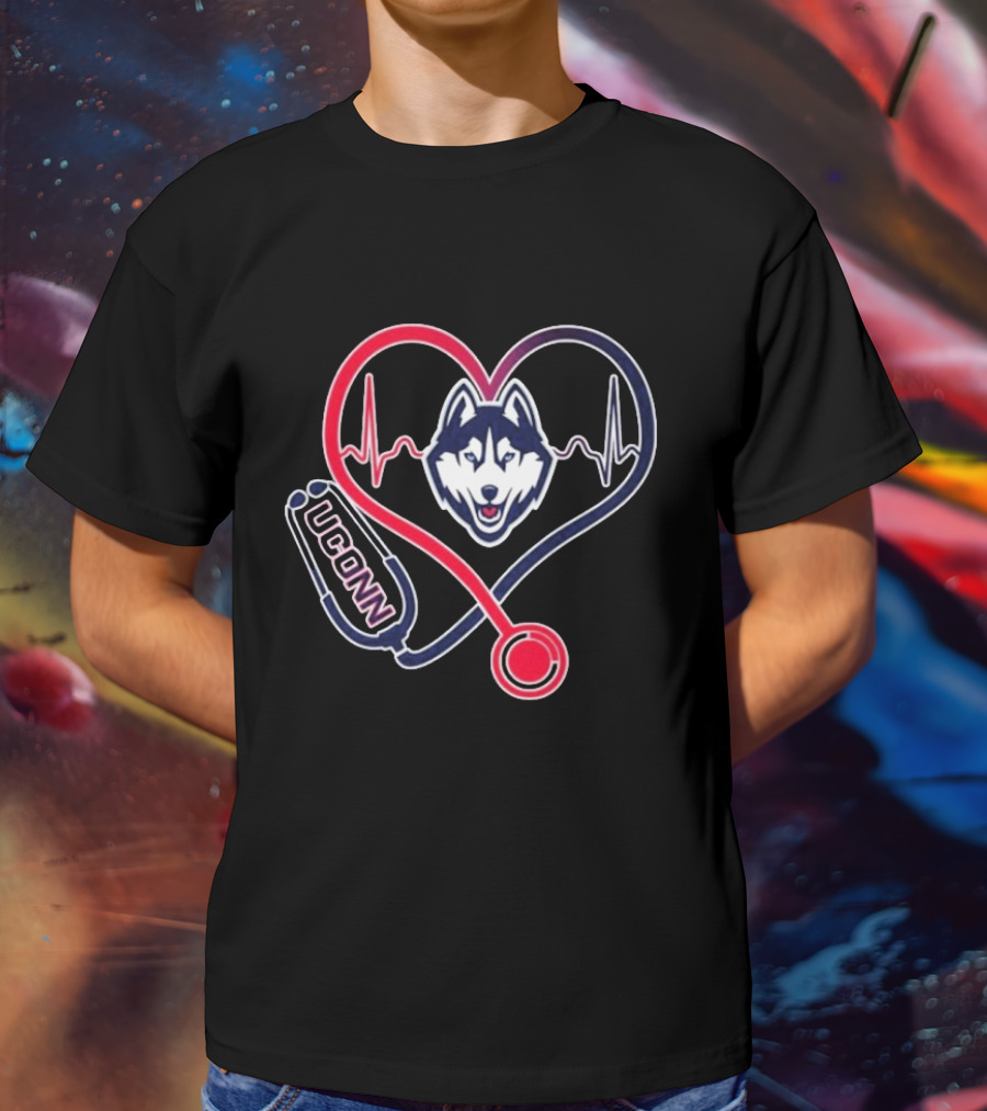 UConn Huskies Heartbeat Stethoscope Nurse Care T-Shirt