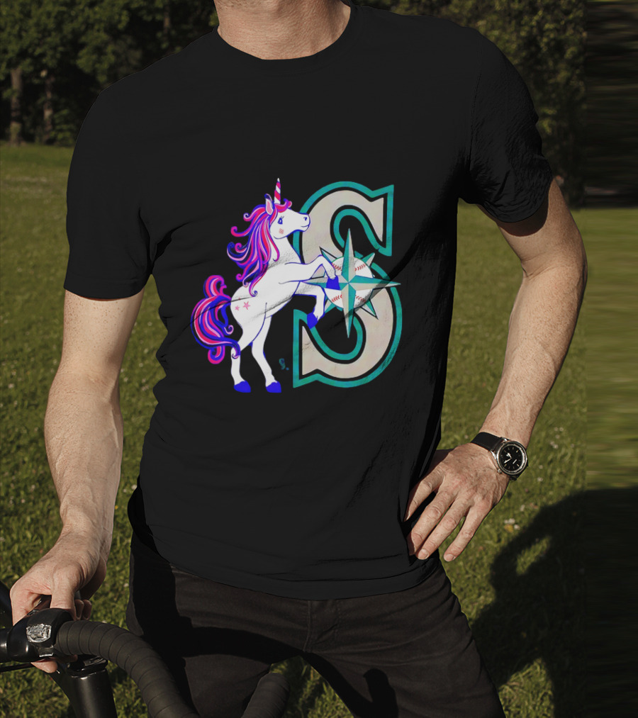 Unicorn Seattle Mariners Baseball Emblem With Compass And Stars T-Shirt