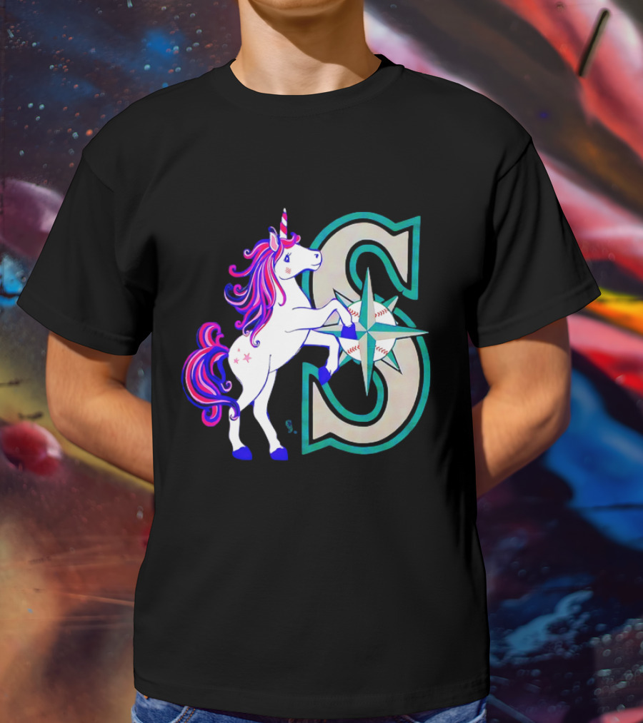 Unicorn Seattle Mariners Baseball Emblem With Compass And Stars T-Shirt