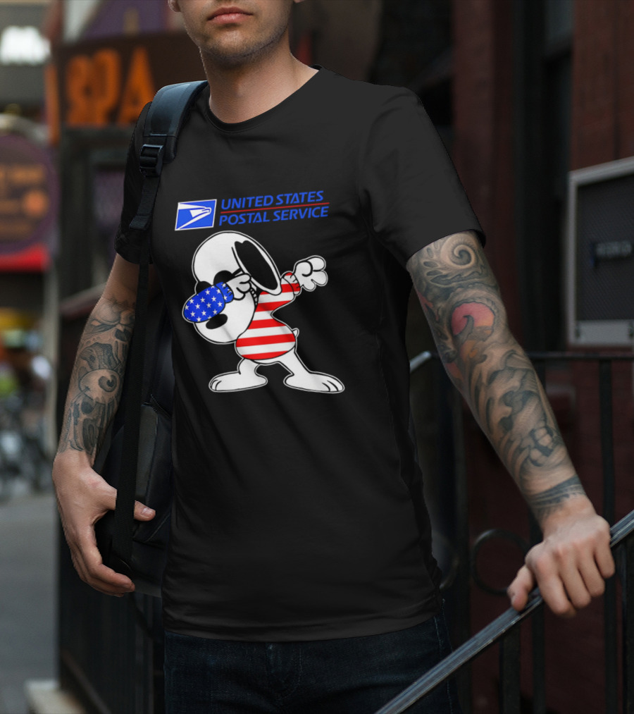 USPS United States Postal Service Snoopy Dabbing American Flag T-Shirt