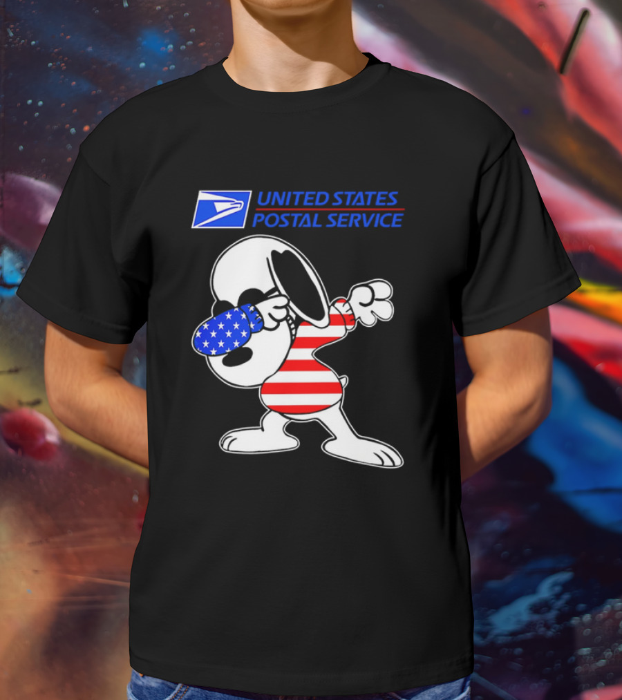 USPS United States Postal Service Snoopy Dabbing American Flag T-Shirt