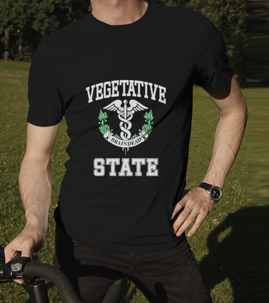 Vegetative State Caduceus Emblem Laurel Wreath T-Shirt