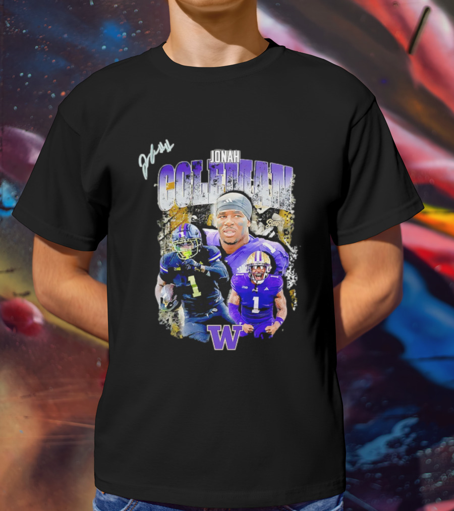 Jonah Coleman Washington Huskies Simply College Football W Player Signature T-Shirt