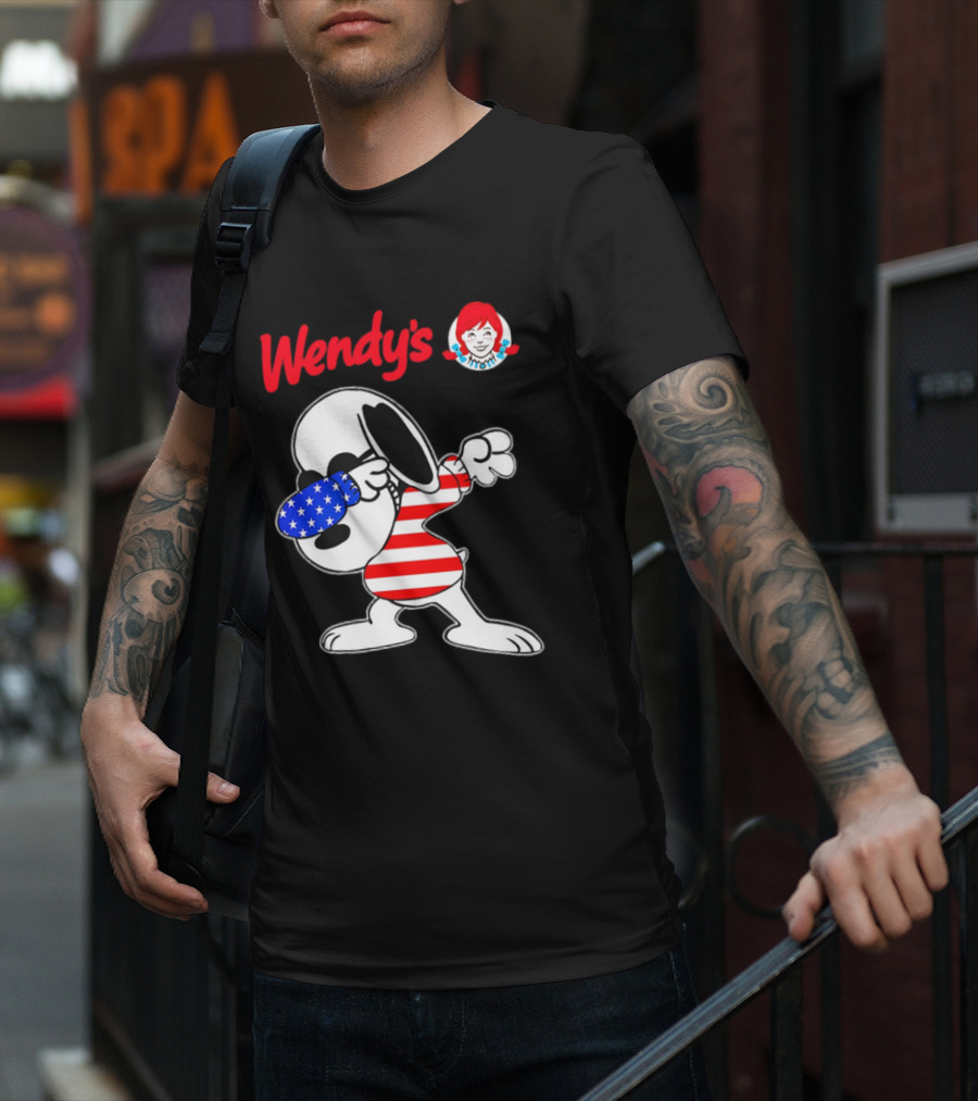 Wendy’s Snoopy Dabbing American Flag Stripes T-Shirt