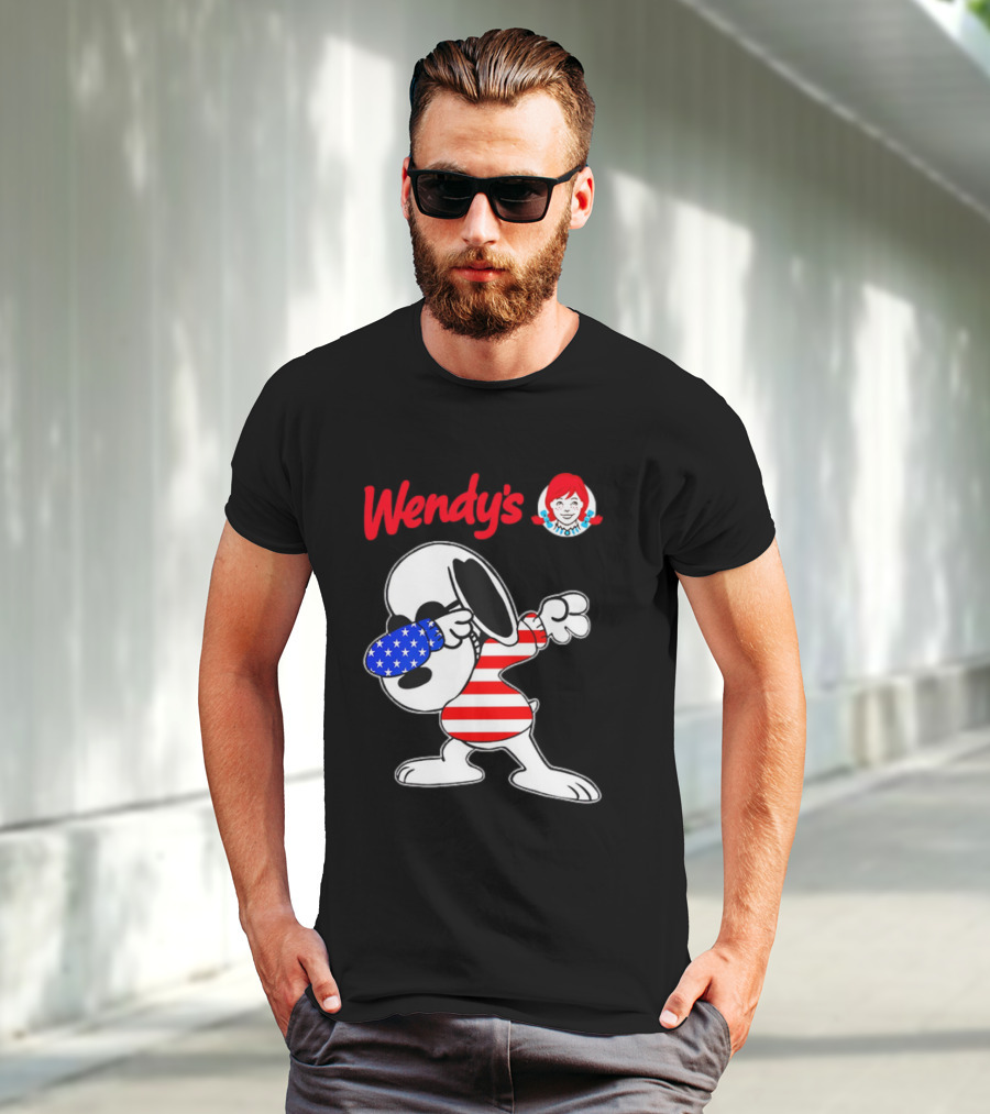 Wendy’s Snoopy Dabbing American Flag Stripes T-Shirt