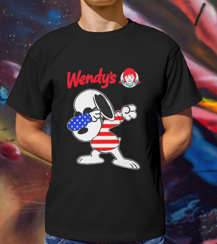 Wendy’s Snoopy Dabbing American Flag Stripes T-Shirt