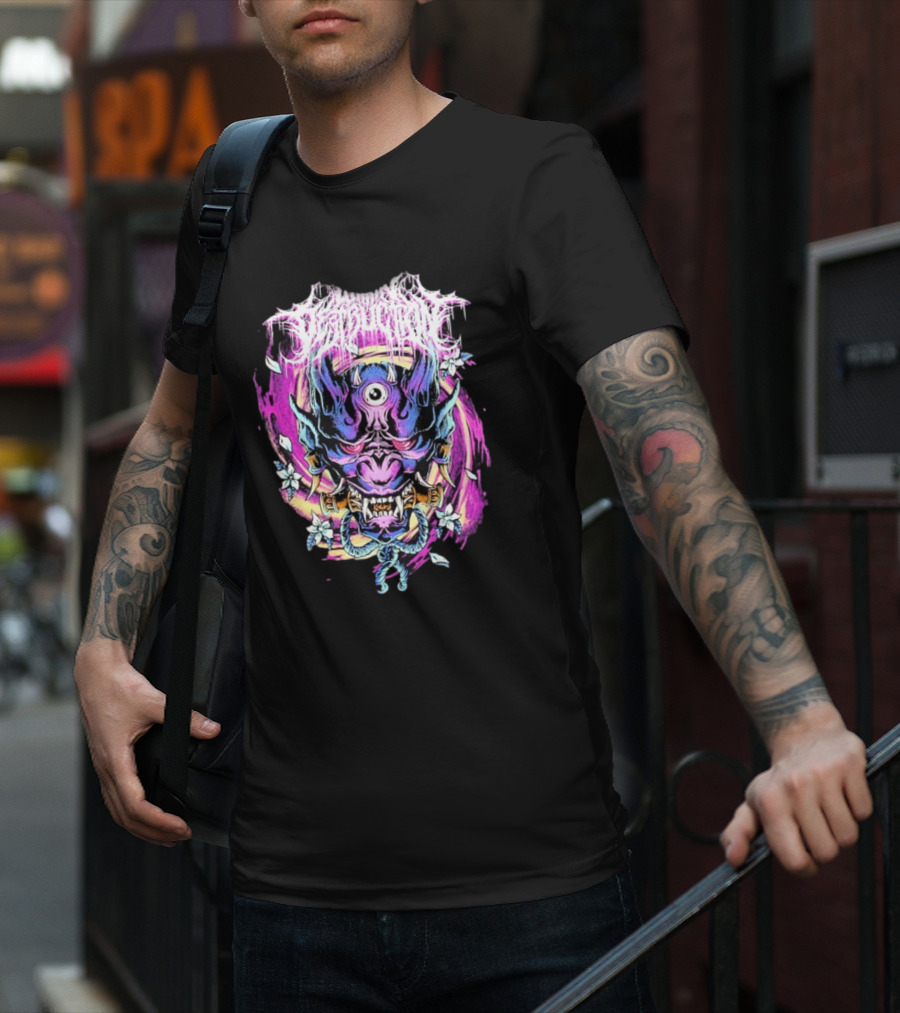 Within Destruction Psychedelic Oni Mask With Floral Accents T-Shirt