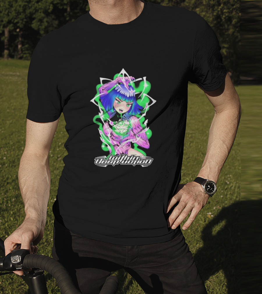 Within Destruction Lotus Anime Neon Girl With White Flower T-Shirt