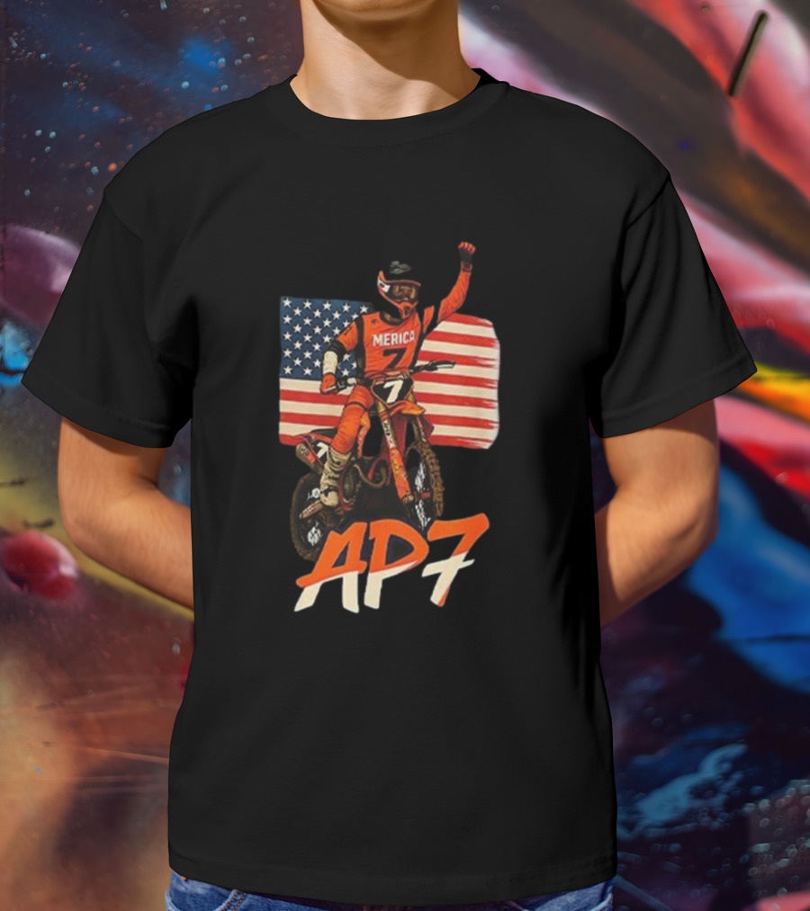 Supercross Motocross AP7 Aaron Plessinger Merica 7 USA Flag Motocross Racing T-Shirt