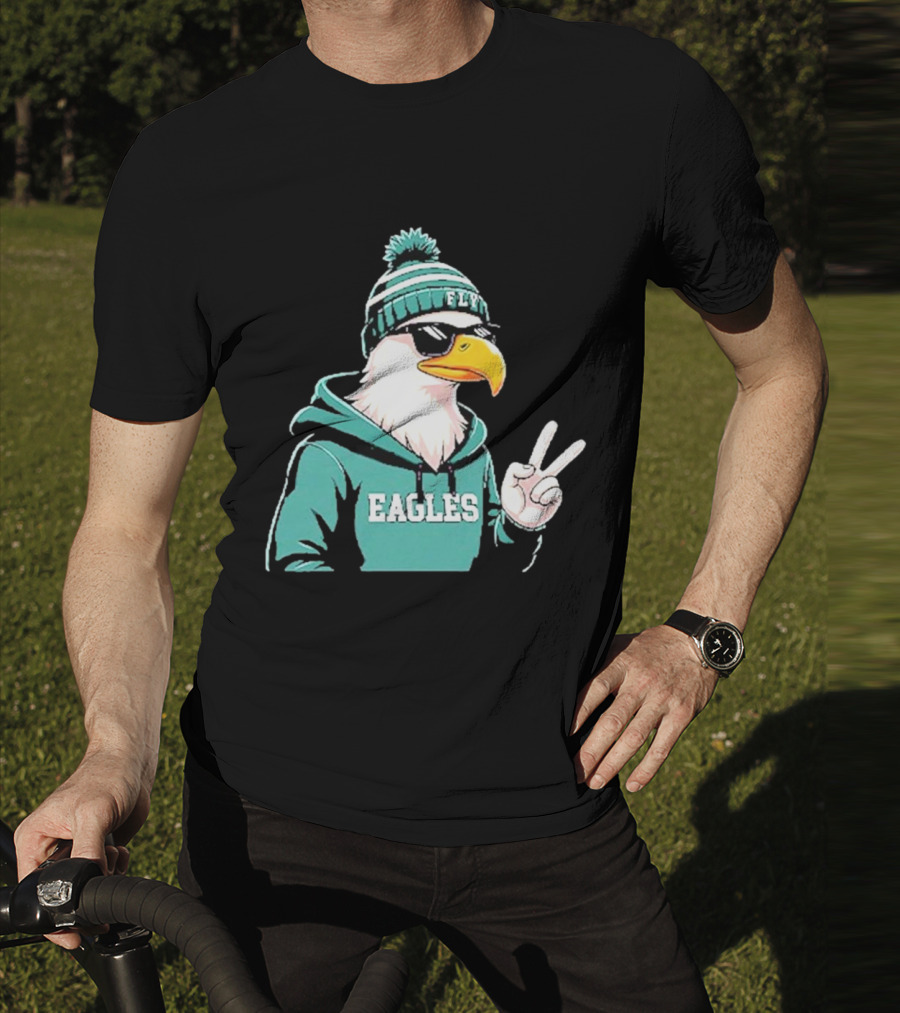 Fly Eagles Beanie Sunglasses Peace Sign T-Shirt
