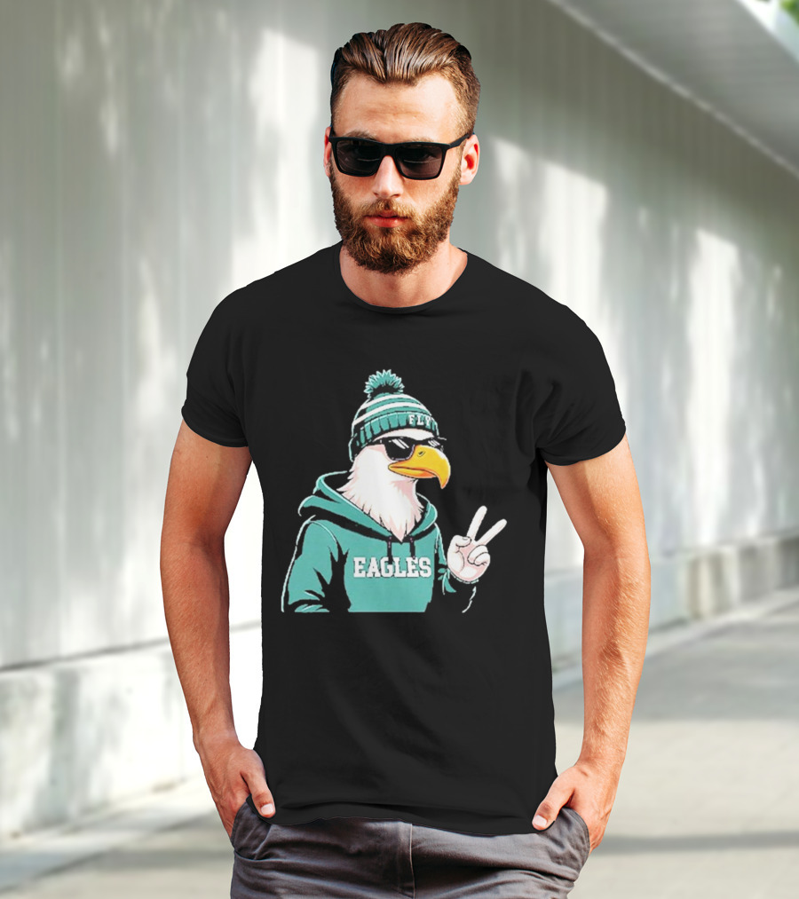 Fly Eagles Beanie Sunglasses Peace Sign T-Shirt