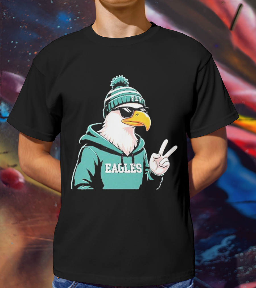 Fly Eagles Beanie Sunglasses Peace Sign T-Shirt