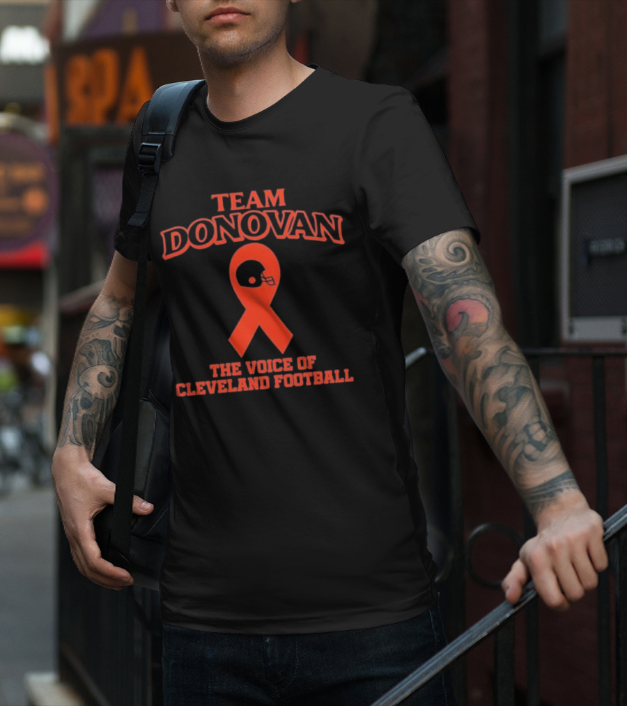 Team Donovan The Voice Of Cleveland Football Helmet Ribbon T-Shirt