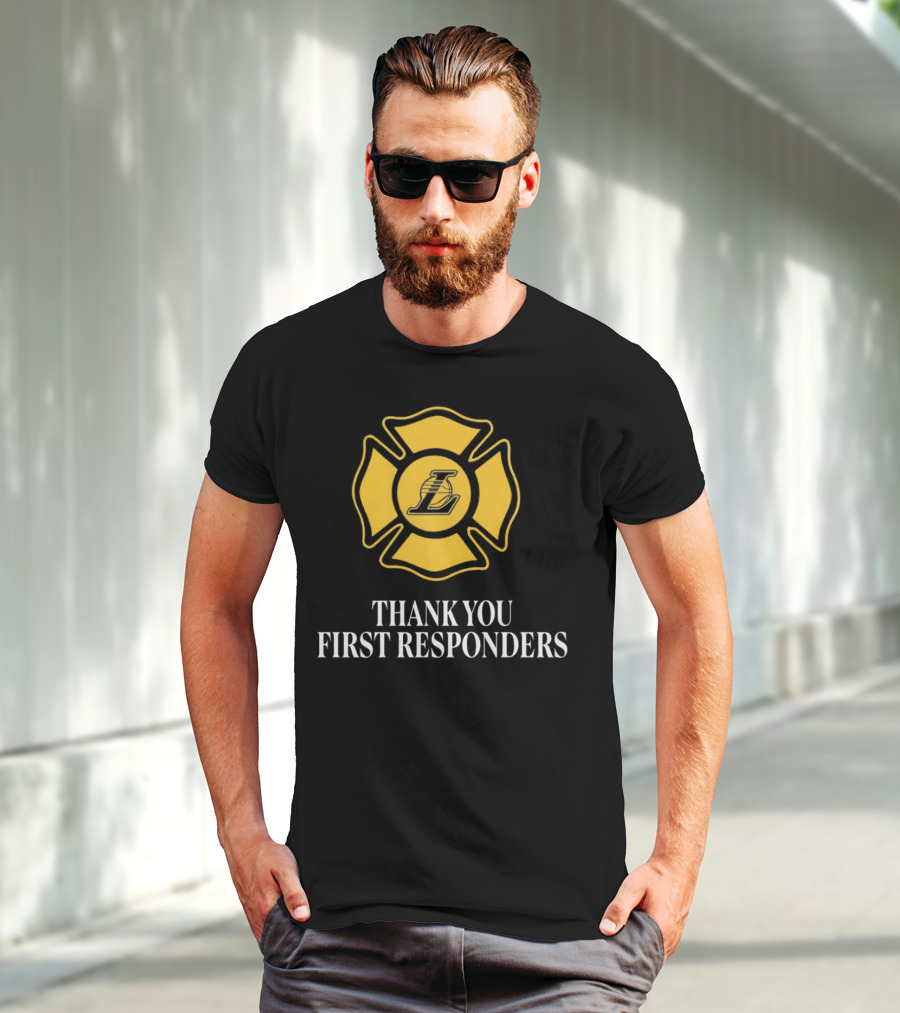 Thank You First Responders Los Angeles Lakers Maltese Cross Badge T-Shirt