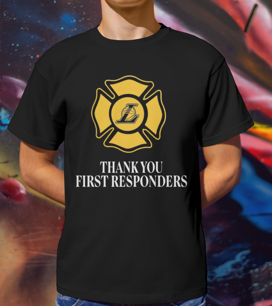Thank You First Responders Los Angeles Lakers Maltese Cross Badge T-Shirt