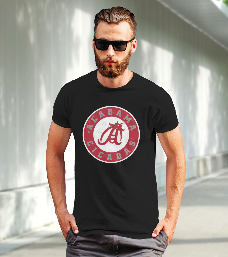 Alabama Cicadas Team Red Emblem With Stylized Bug T-Shirt