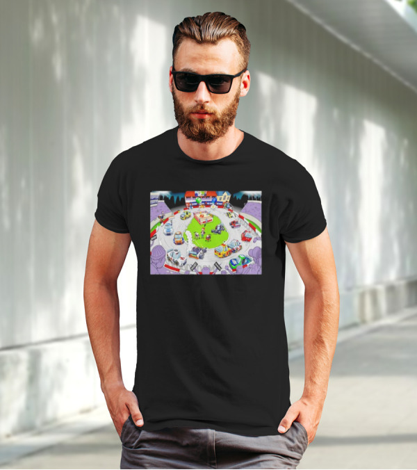 The Clash At Bowman Gray Stadium NASCAR Racing Daytona 500 Cartoon Track Scene T-Shirt