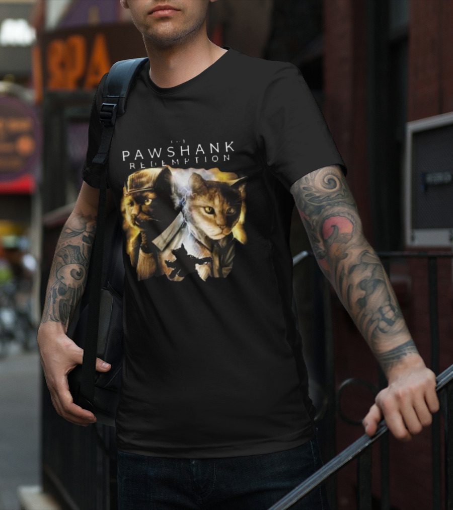 Pawshank Redemption Cat Movie Parody With Lightning And Cats In Prison Uniforms T-Shirt