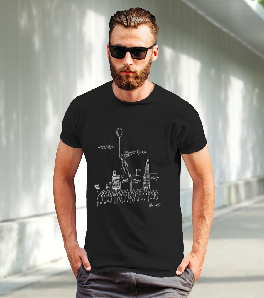 The Weeknd X Basquiat Hurry Up Tomorrow Floating Balloon City Scene T-Shirt