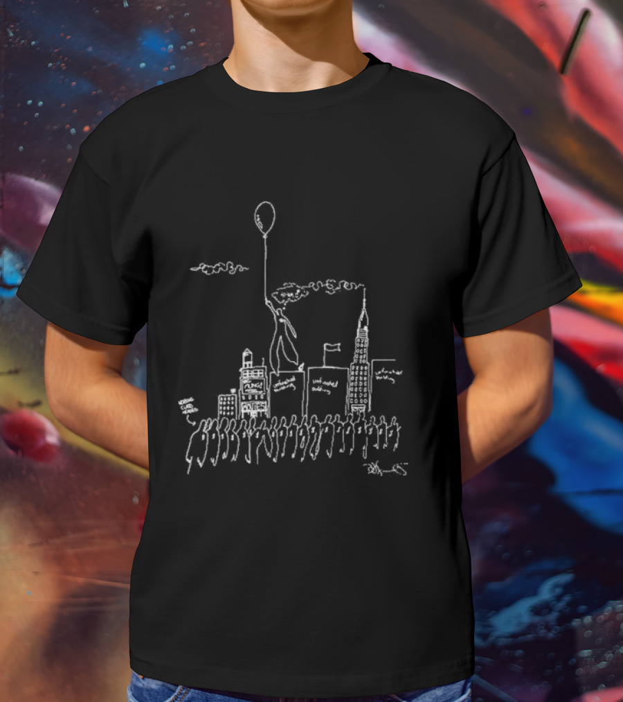 The Weeknd X Basquiat Hurry Up Tomorrow Floating Balloon City Scene T-Shirt