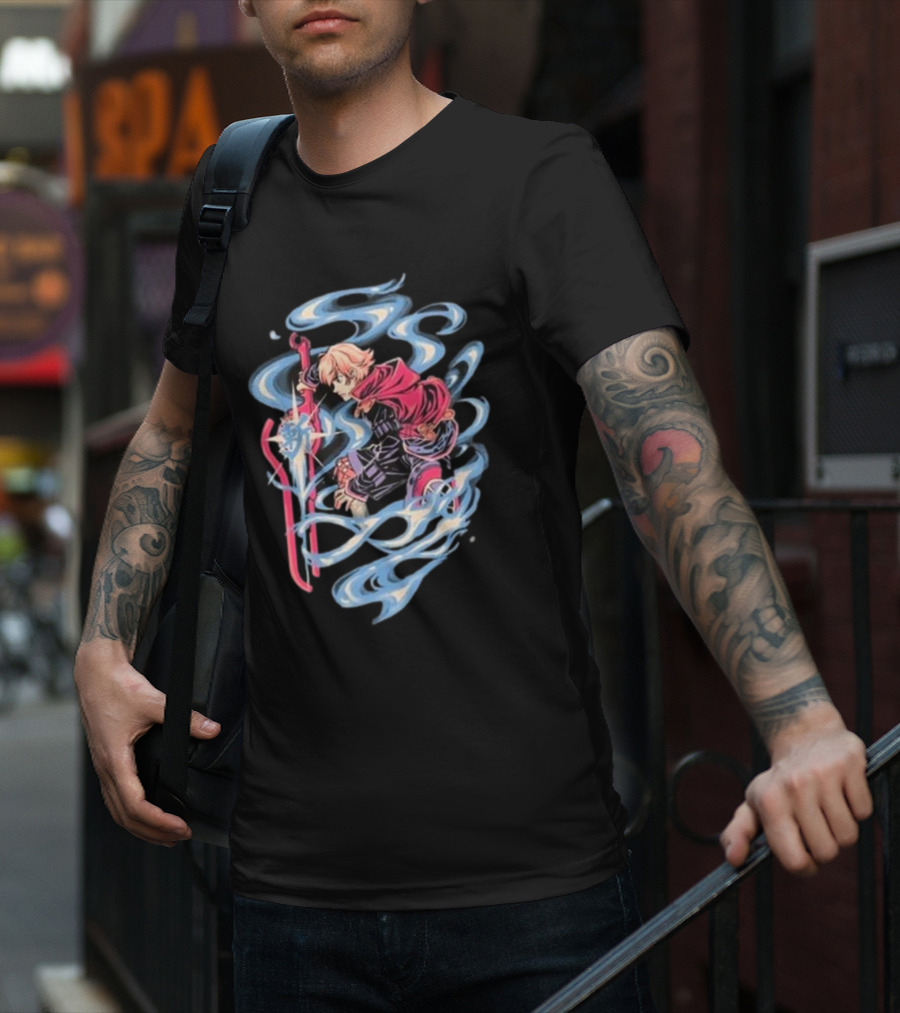 The Yetee Ether Blade Character With Energy Sword And Flowing Elements T-Shirt