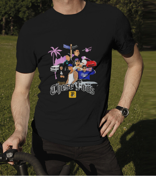 These Foos Street Style San Andreas Characters Palm Tree Helicopter Cars T-Shirt