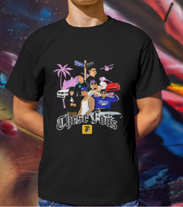 These Foos Street Style San Andreas Characters Palm Tree Helicopter Cars T-Shirt