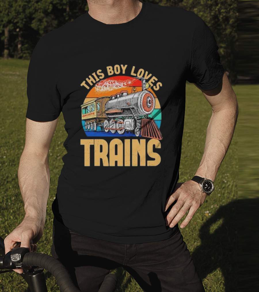 This Boy Loves Trains Vintage Steam Locomotive Railroad Enthusiast T-Shirt