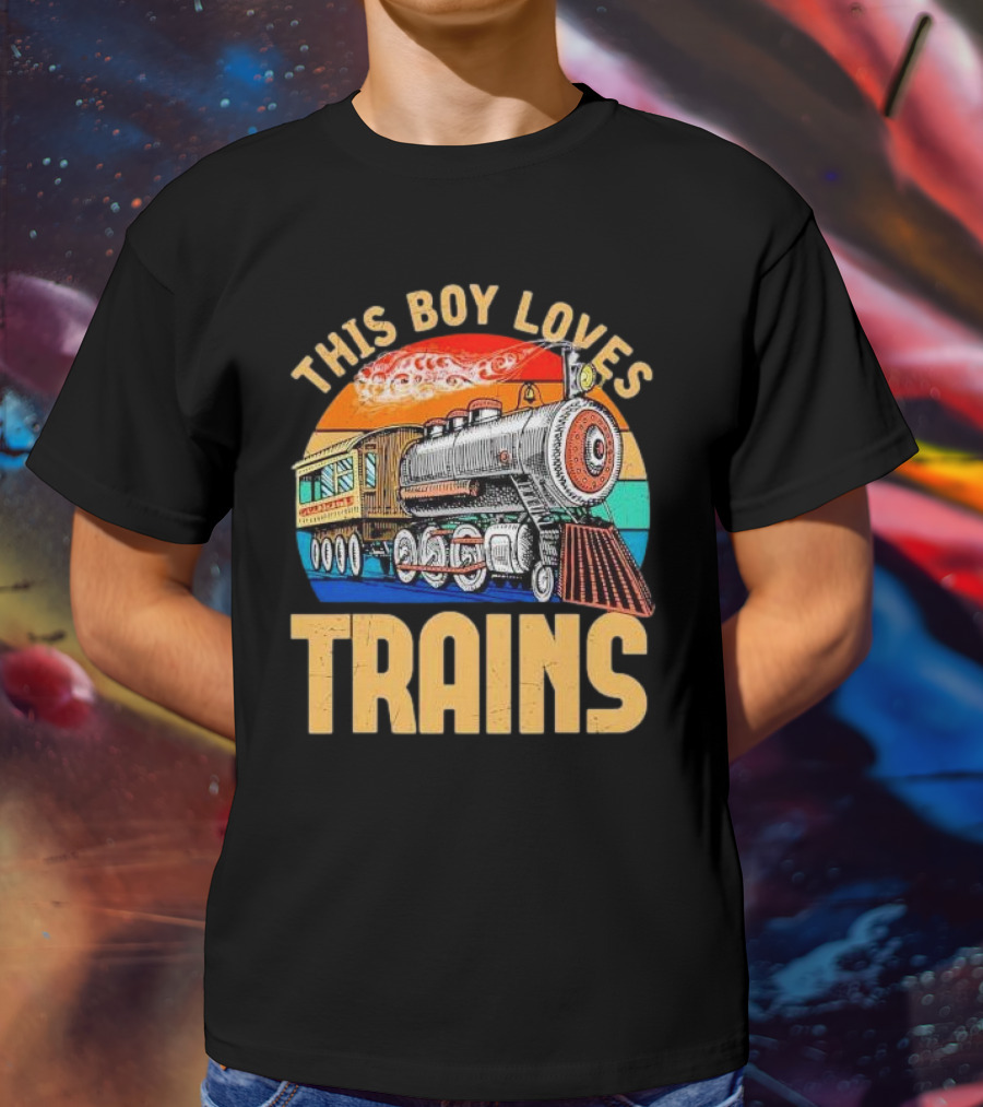This Boy Loves Trains Vintage Steam Locomotive Railroad Enthusiast T-Shirt