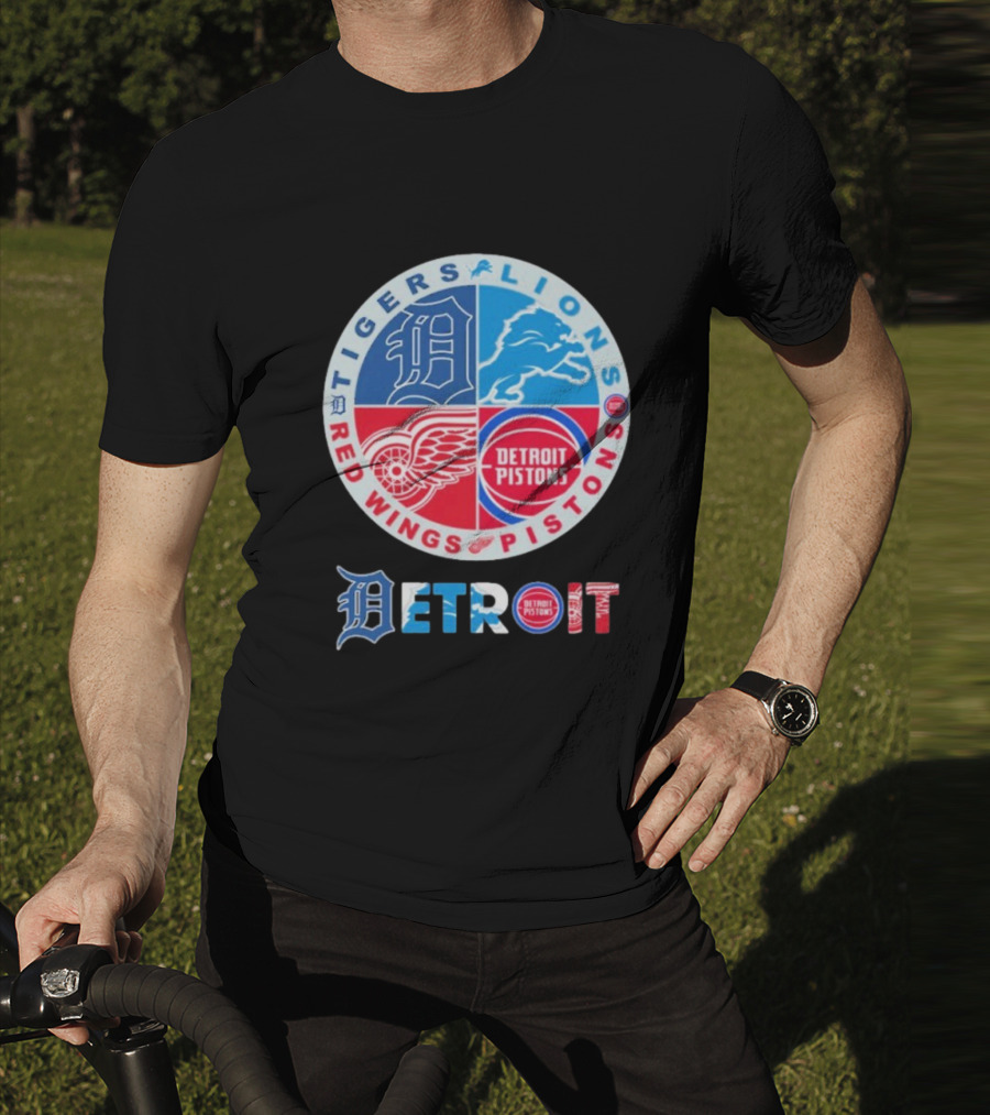 Tigers Lions Red Wings Pistons Detroit Sports Logos T-Shirt